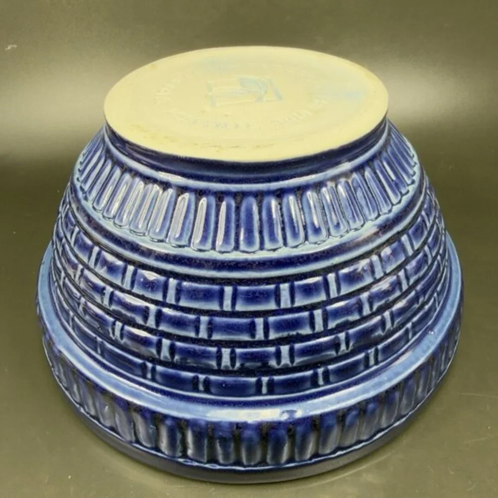 Burley Clay Products Pottery Blue Bowl Container Flower Pot USA Hand Made Marked